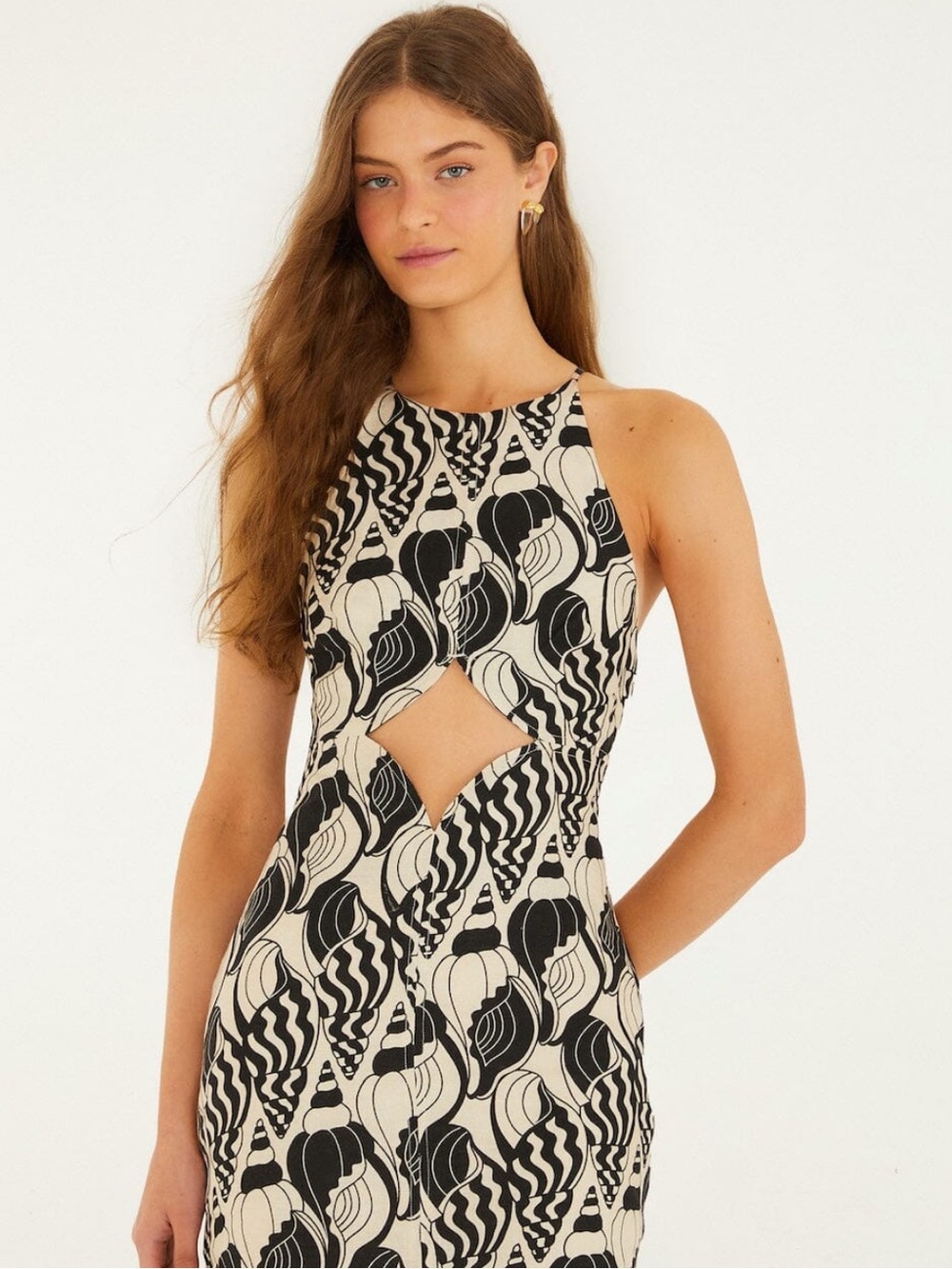 Farm Rio Sand Diamond Seashell Serenade Cut Out Mini Dress